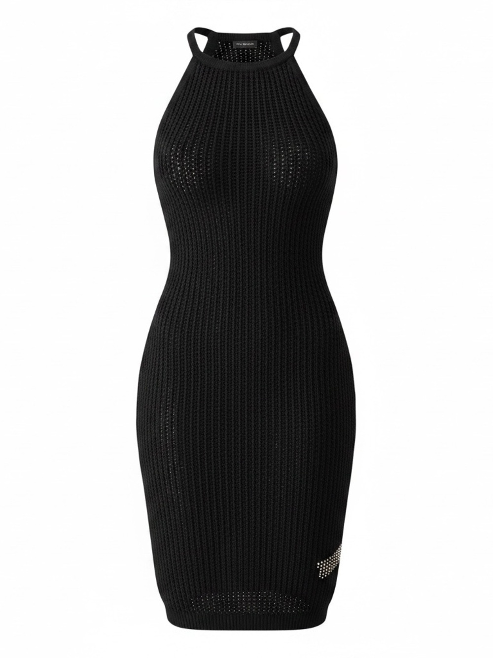 Tahari Black Halter Ribbed Knit Mini Dress